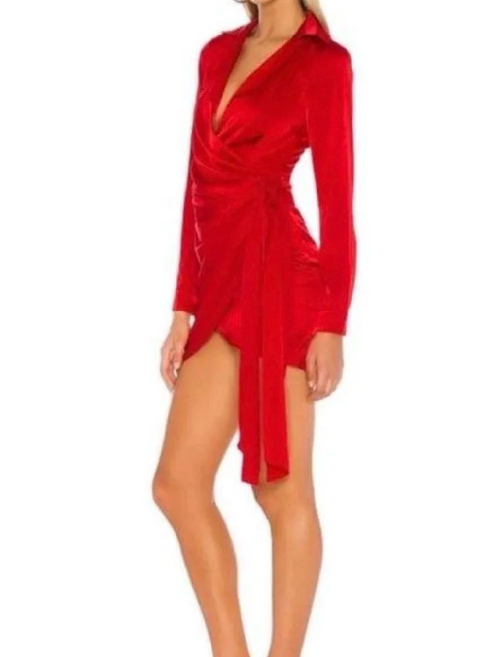 Revolve Superdown Red Wrap Satin Mini Dress